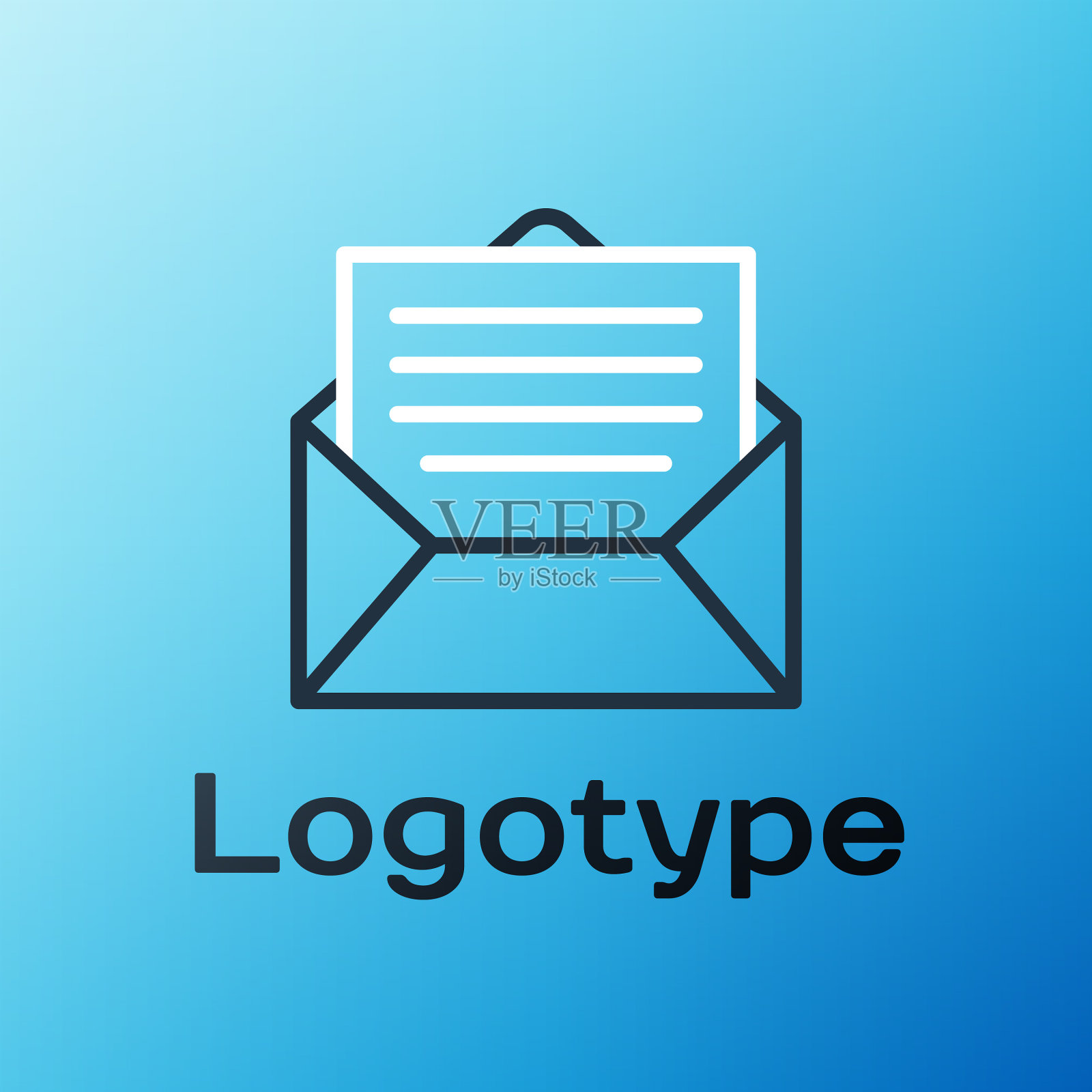 线信封图标隔离在蓝色背景上图标素材