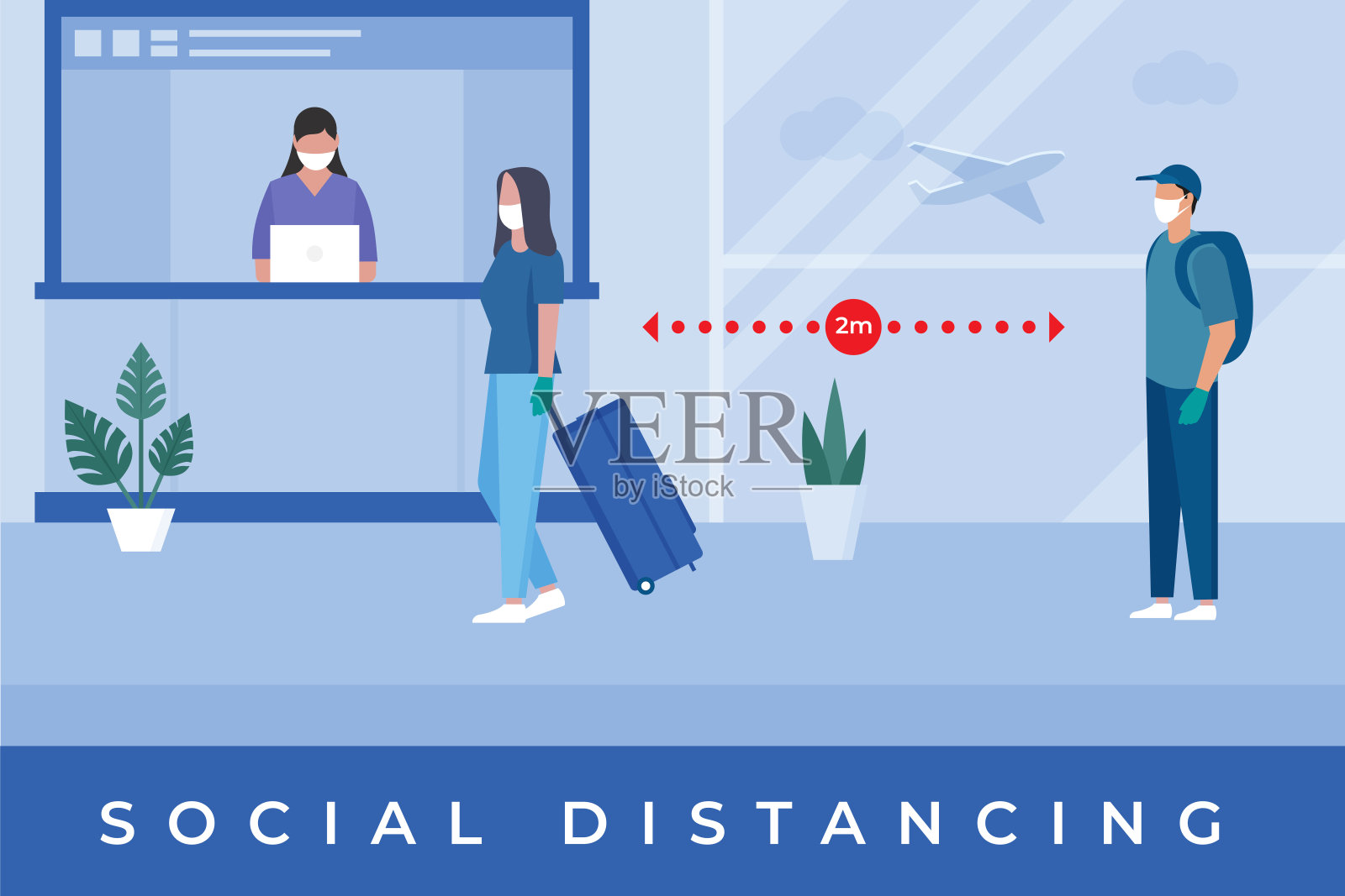 社交距离在机场插图插画图片素材
