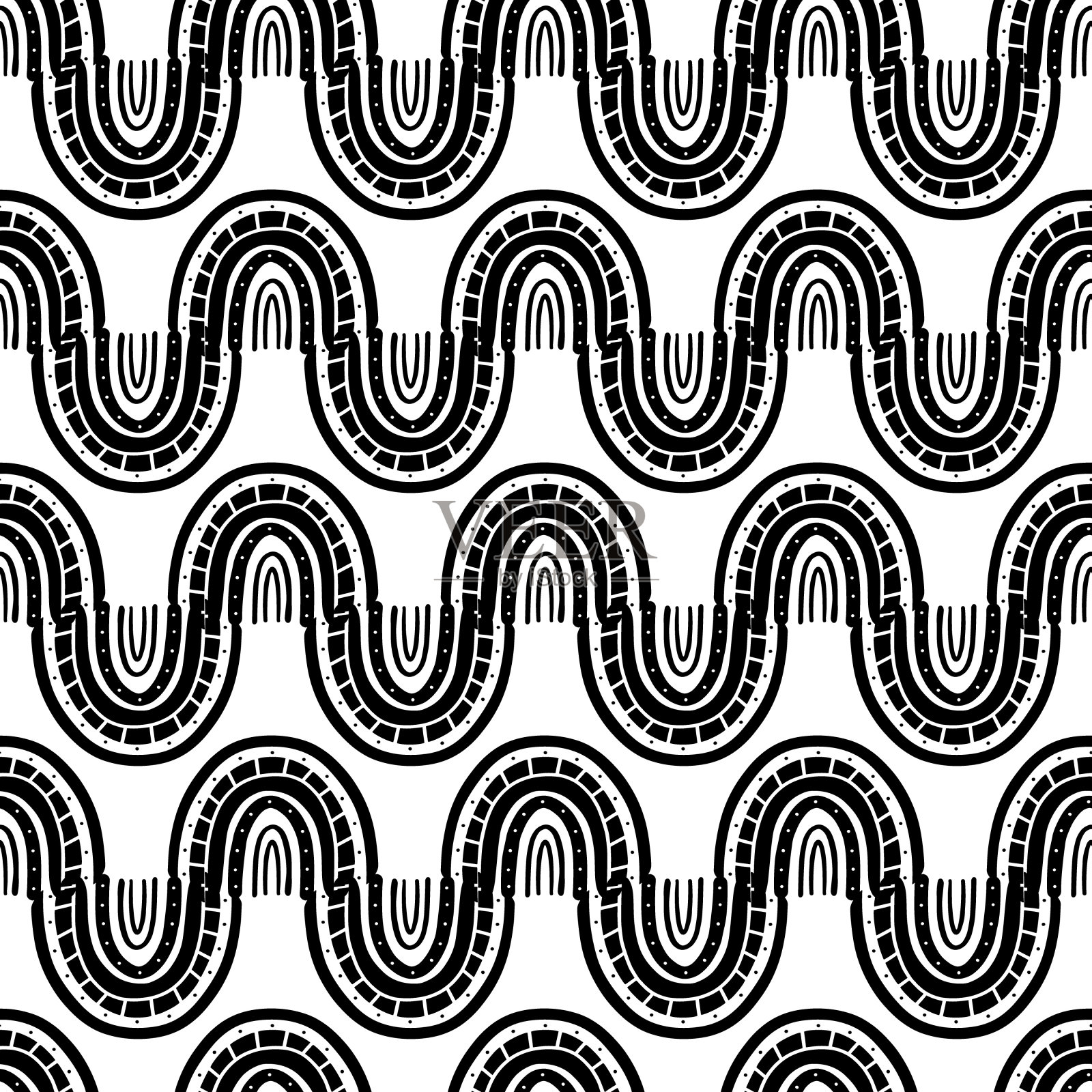 彩虹黑白图案。黑色的彩虹图案。手绘矢量插图在极简主义斯堪的纳维亚风格插画图片素材