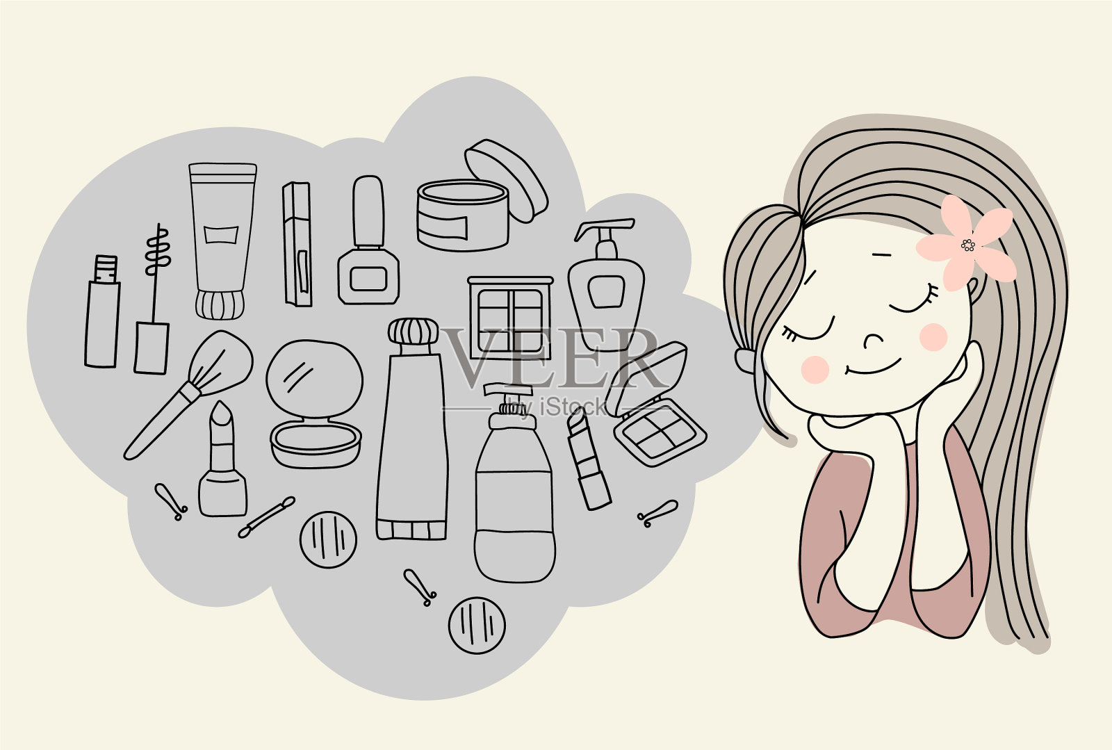 女人梦想化妆涂鸦集好女孩插画图片素材