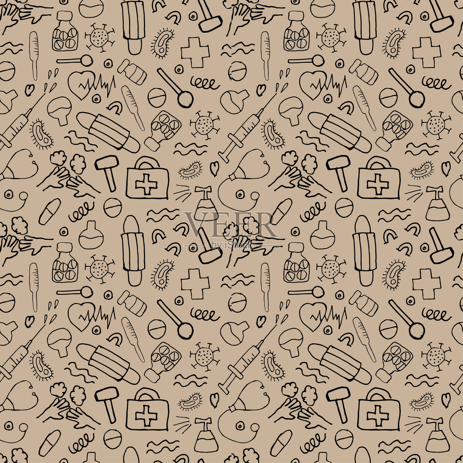 无缝涂鸦的医疗用品在大流行。插画图片素材