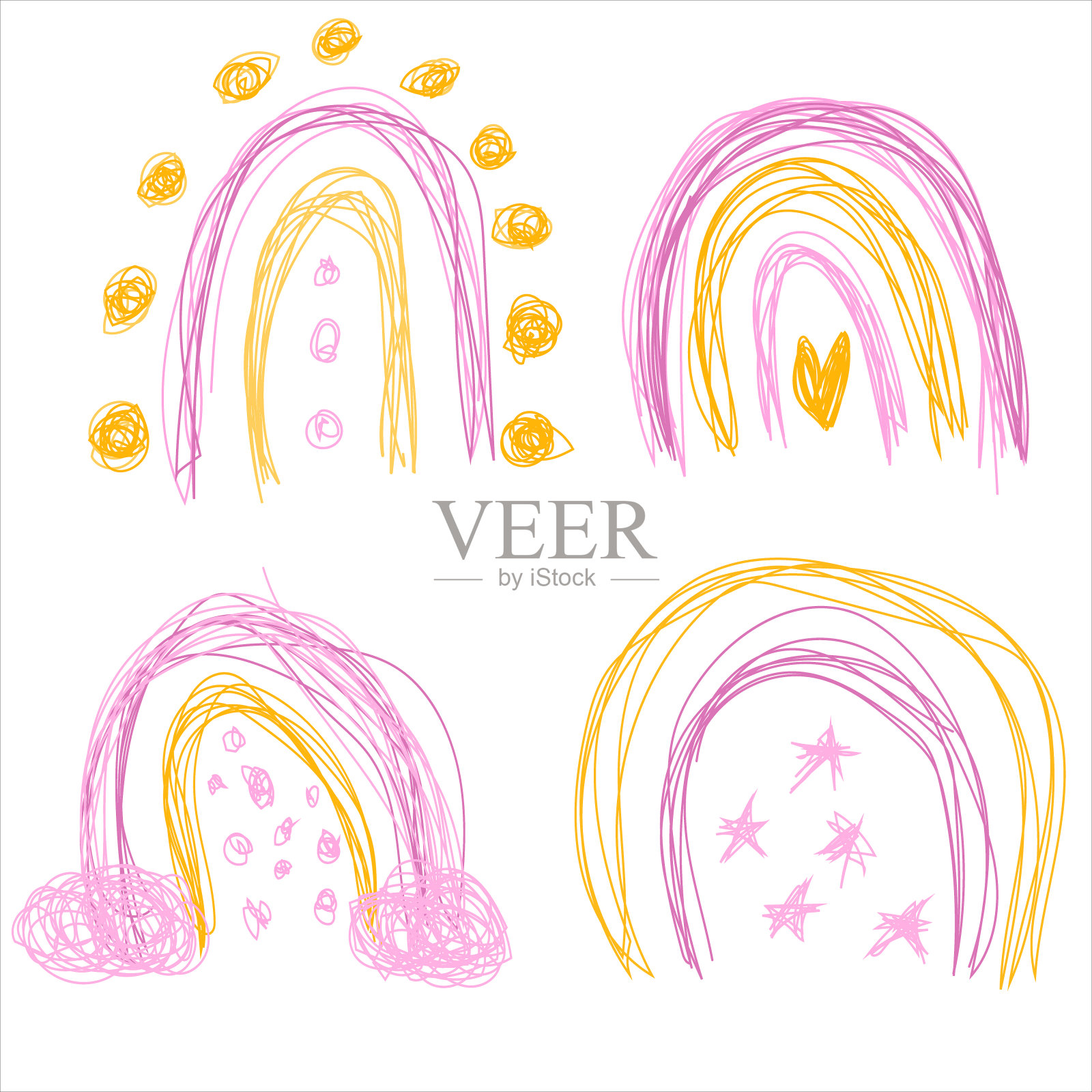 斯堪的纳维亚紫丁香彩虹与星星和云的儿童衣服，套床上用品，海报等。向量抽象插图。插画图片素材