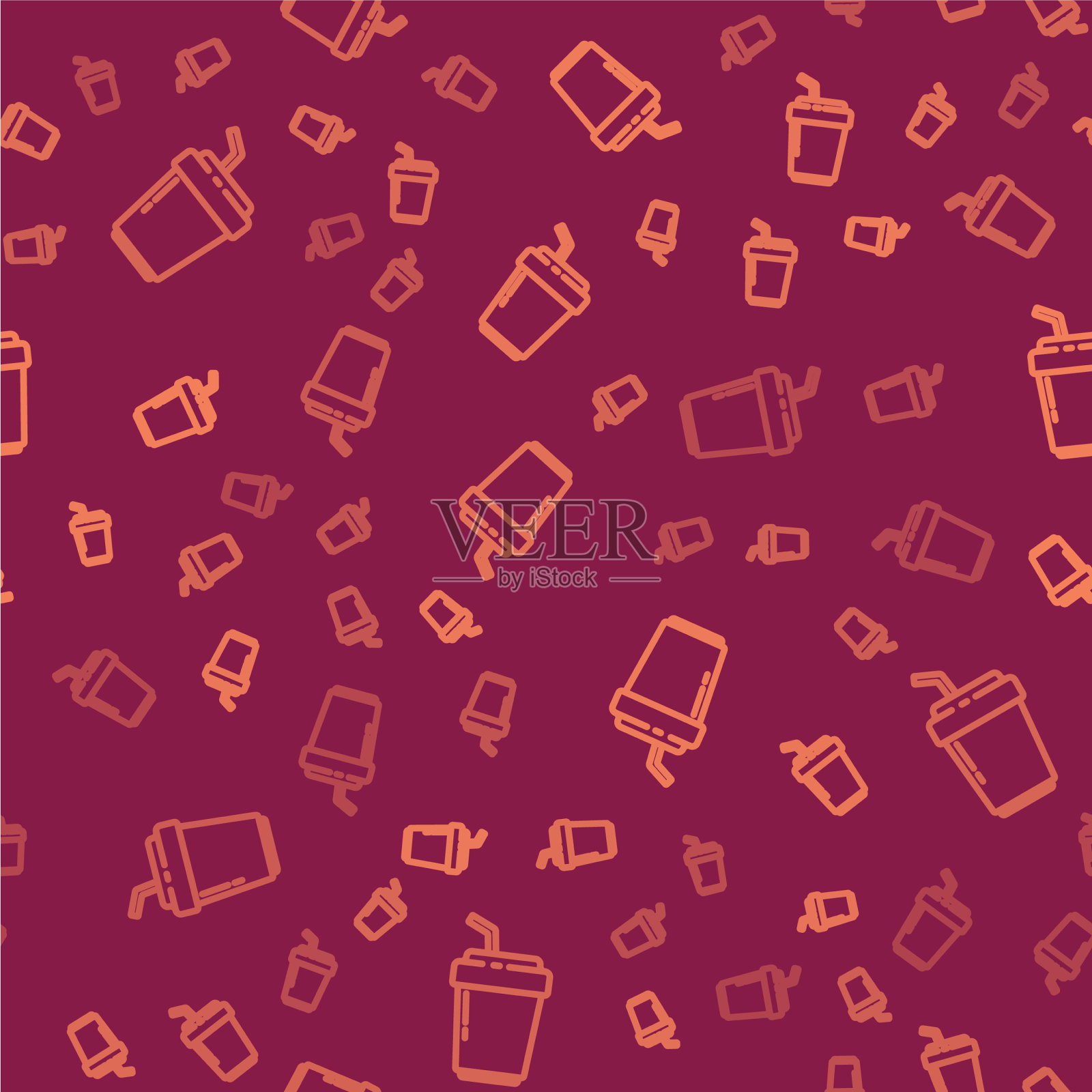 咖啡色线咖啡杯去孤立无缝图标插画图片素材