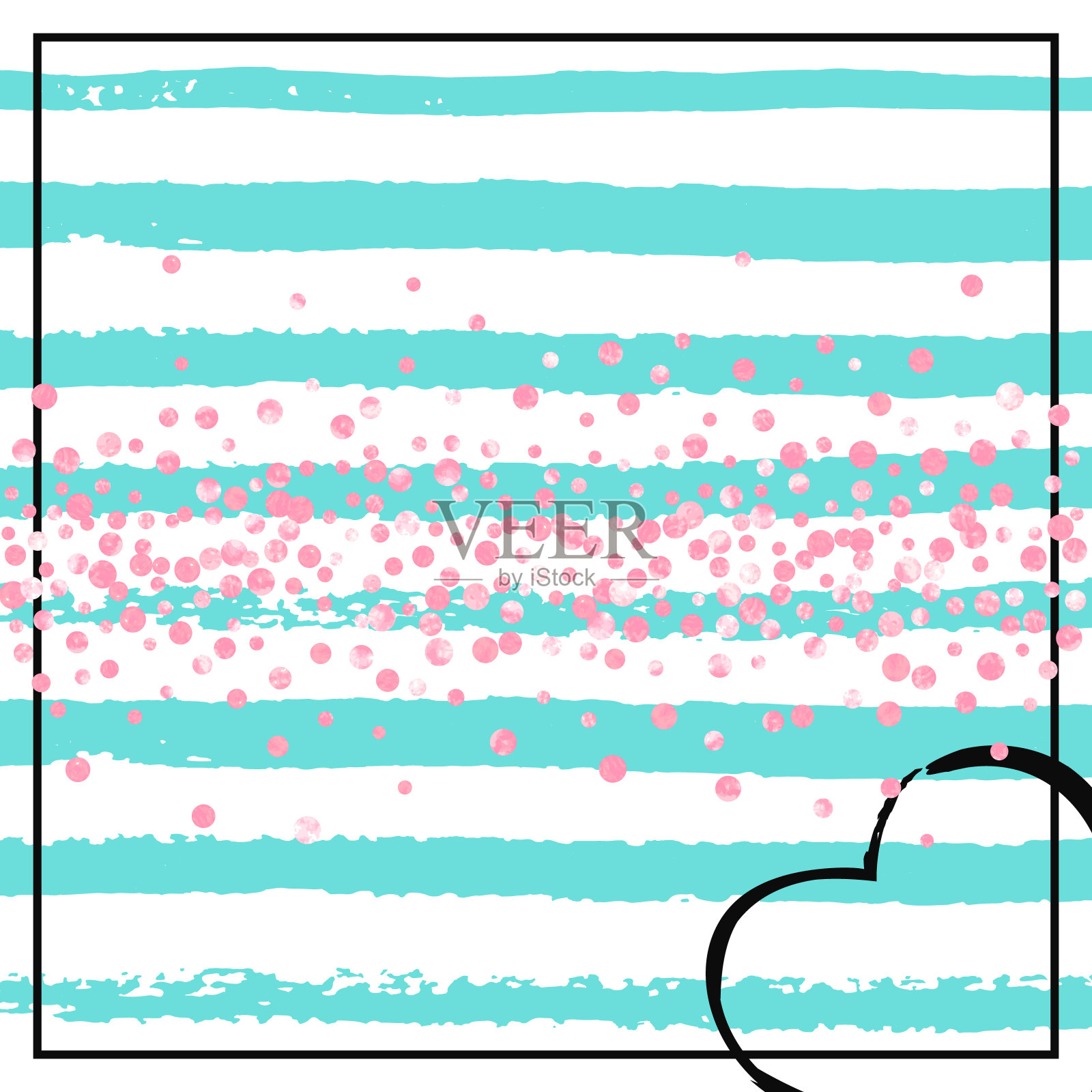 金粉边界。薄荷绘画。Handdrawn插画图片素材