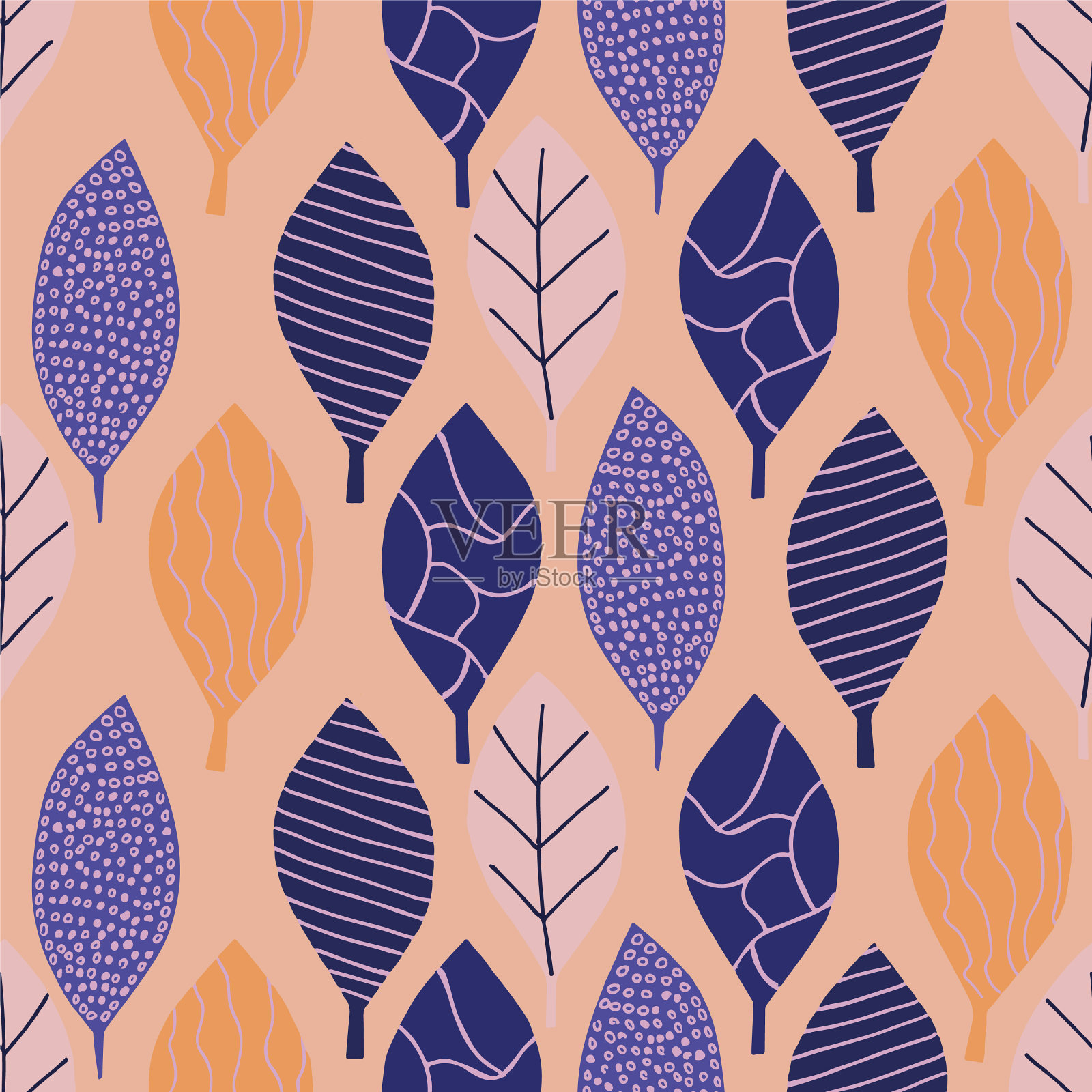 彩色的叶子与印花重复图案印花插画图片素材