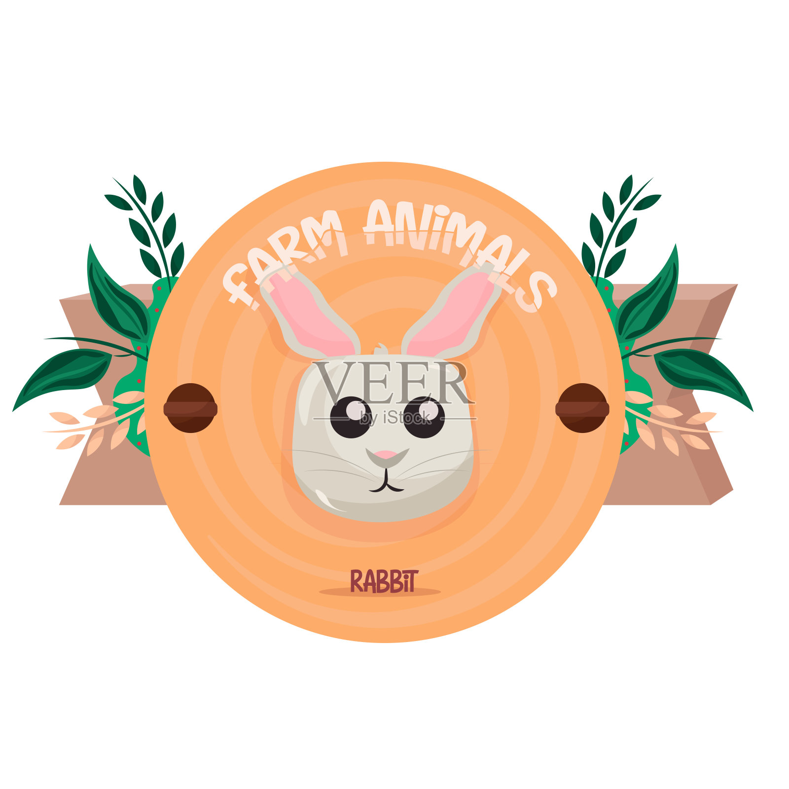 孤立的兔子奖章插画图片素材