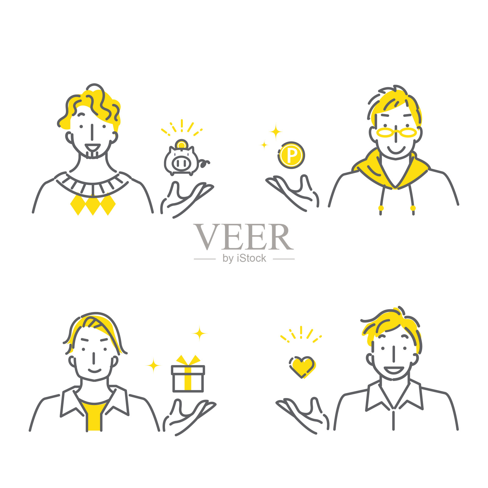 简单时尚的插图，线条艺术，双色插画图片素材