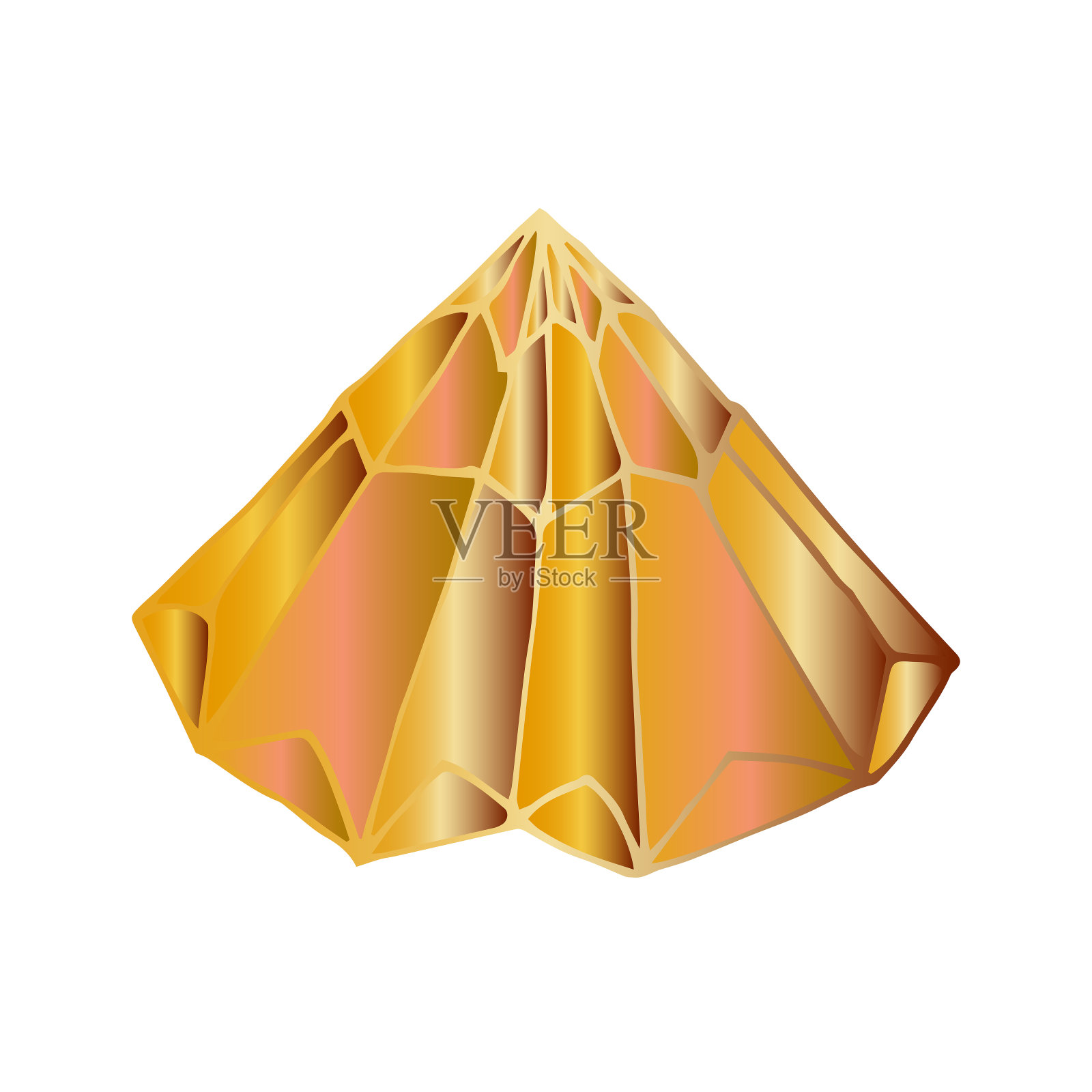 金色晶体孤立在白色背景上。矢量插图卡通风格。用于设计和装饰的神秘水晶。插画图片素材