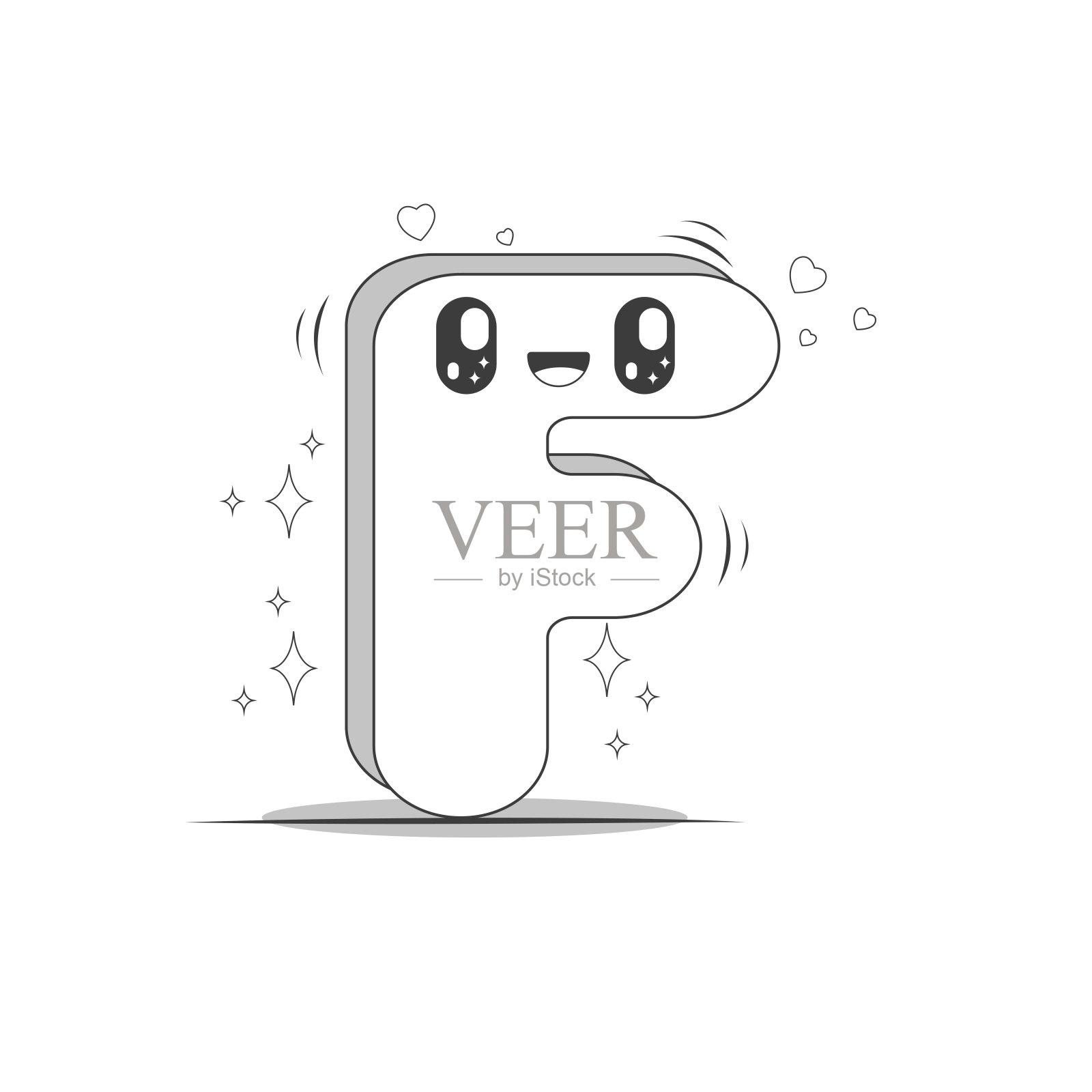 3D大写字母F在黑色和白色卡哇伊风格。孤立的字母与柔和的颜色背景。设计元素图片