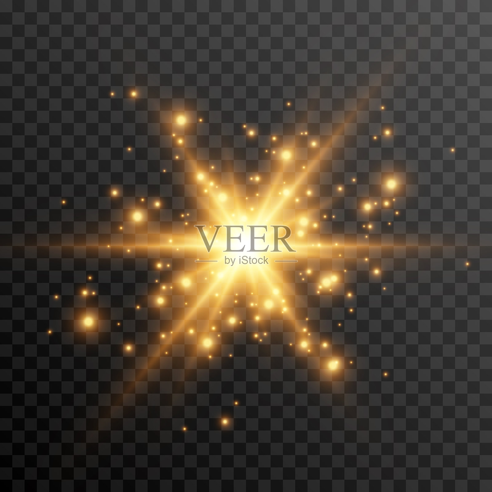 金色的光。一道闪光，一种神奇的光芒，火星的微粒。太阳，太阳光线。光png。插画图片素材