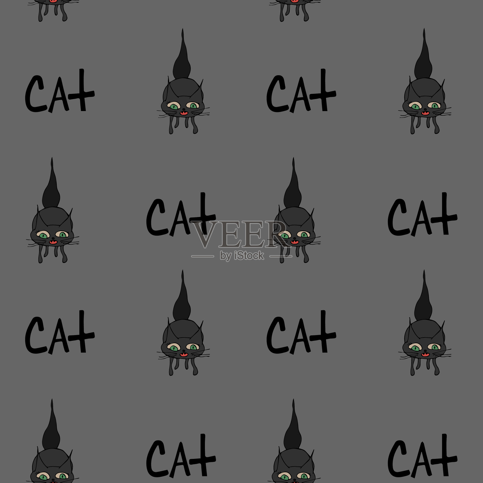 万圣节无缝图案快乐搞笑猫插画图片素材