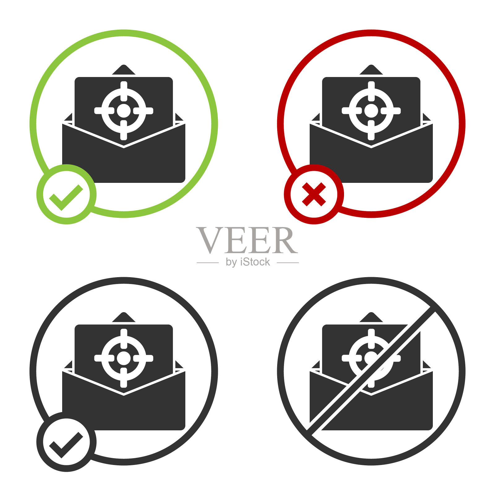 黑色邮件和电子邮件图标隔离在白色图标素材