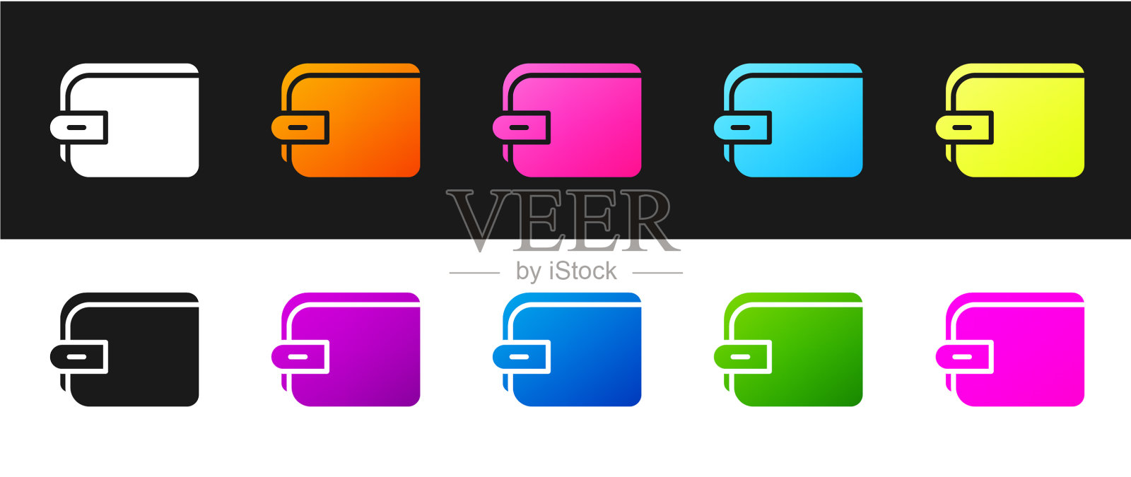 设置钱包图标隔离在黑色和白色图标素材