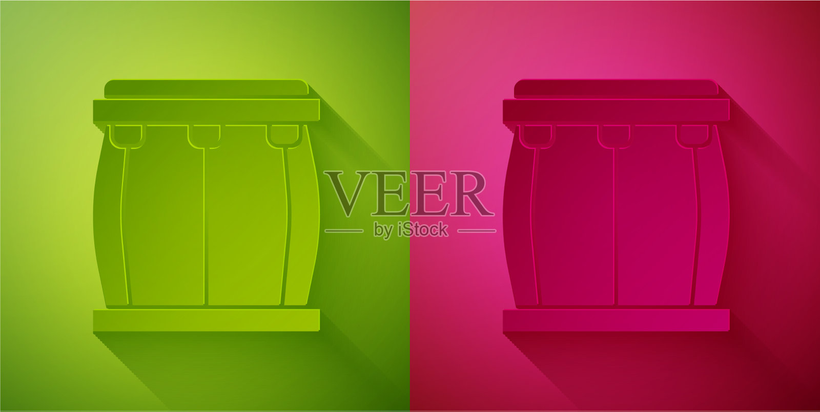 剪纸鼓图标孤立在绿色和粉红色插画图片素材