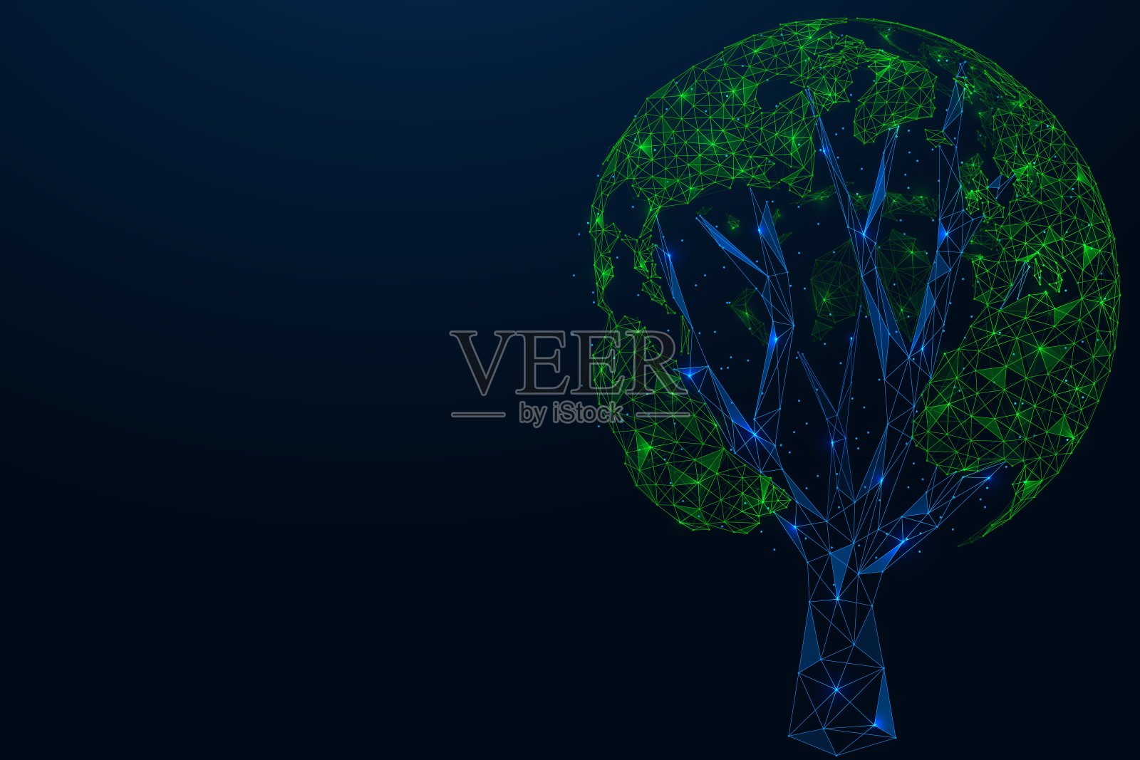 地球的一天。树干支撑着绿色的大陆。插画图片素材