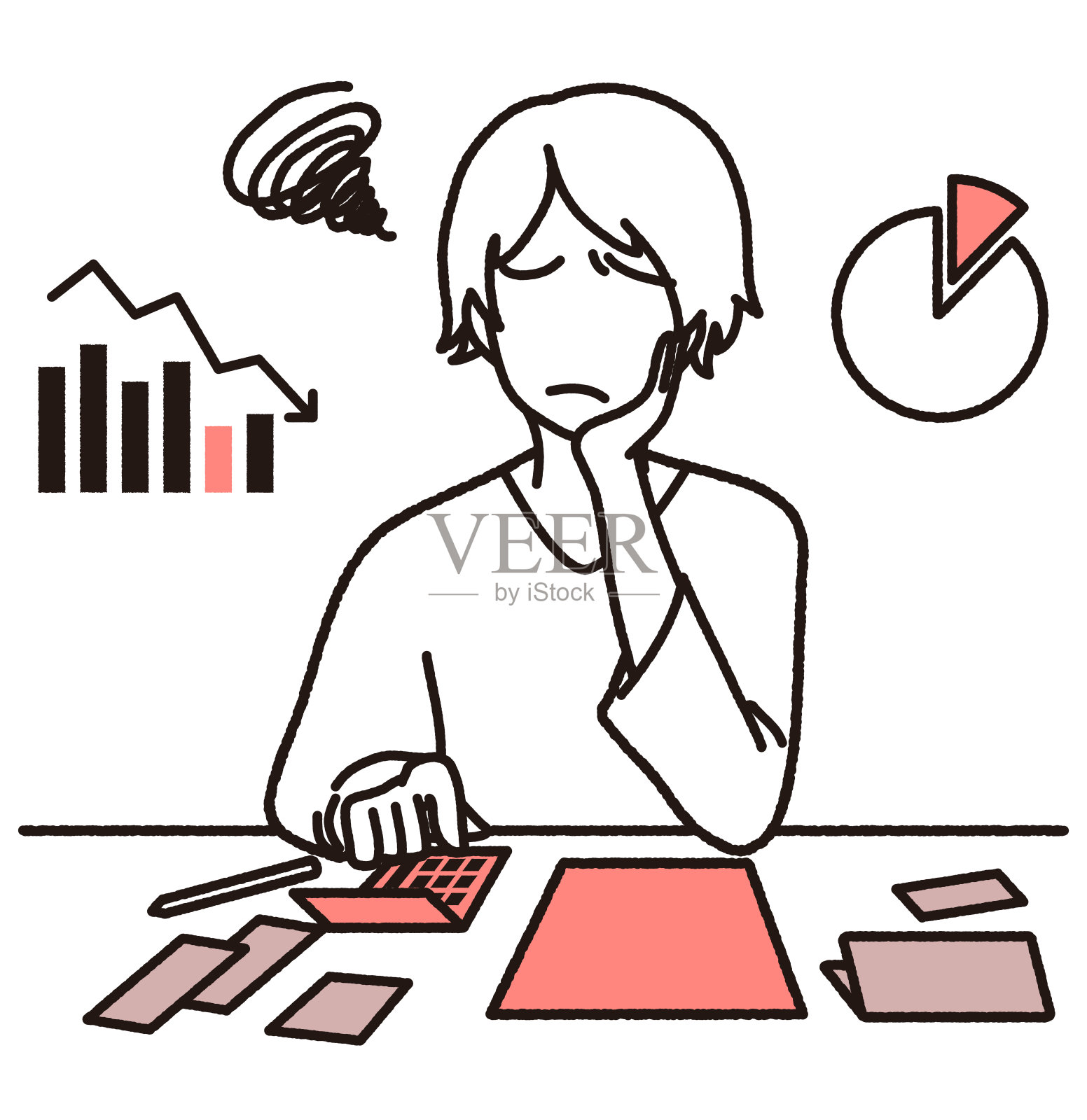 这是一个挣扎着管理她的财务的女人的例子。插画图片素材