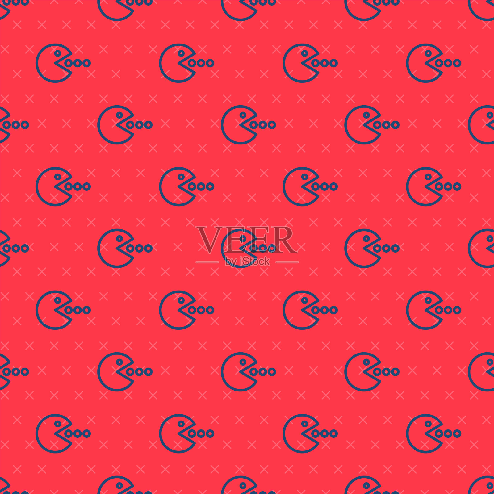 蓝线吃豆人与吃图标隔离无缝插画图片素材