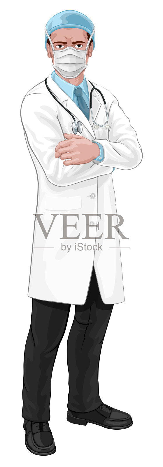 医生在防护口罩的医疗概念插画图片素材