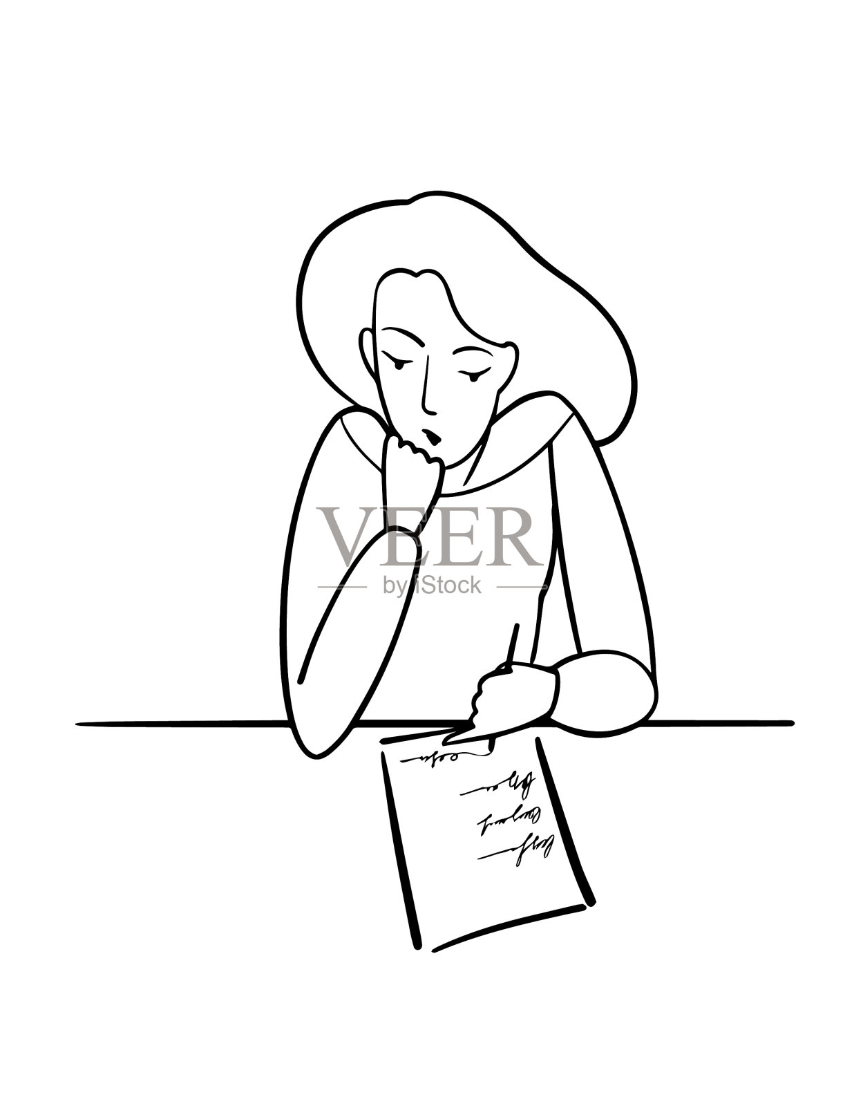 思考的女人在努力工作插画图片素材