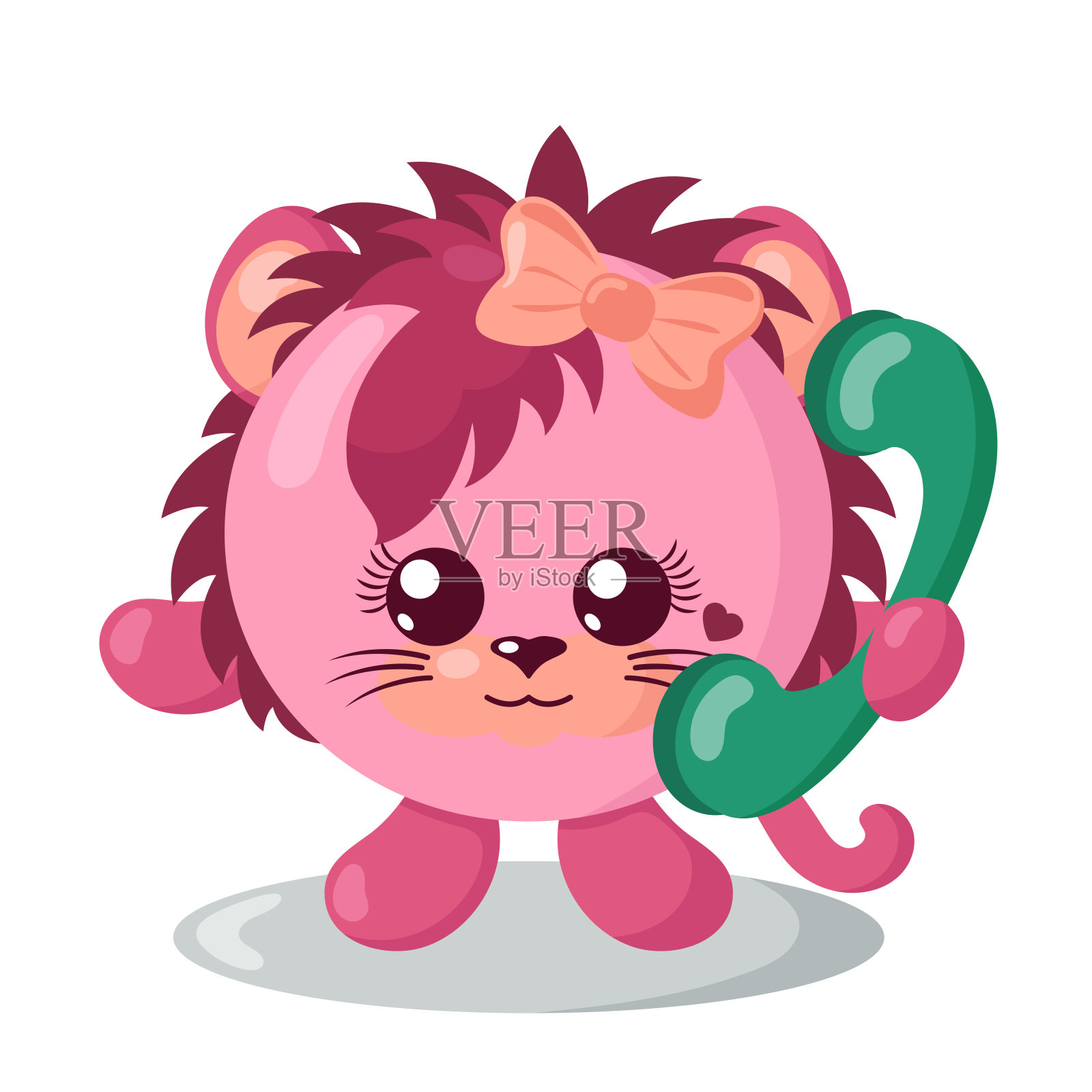 滑稽可爱的微笑狮子拿着一个电话插画图片素材