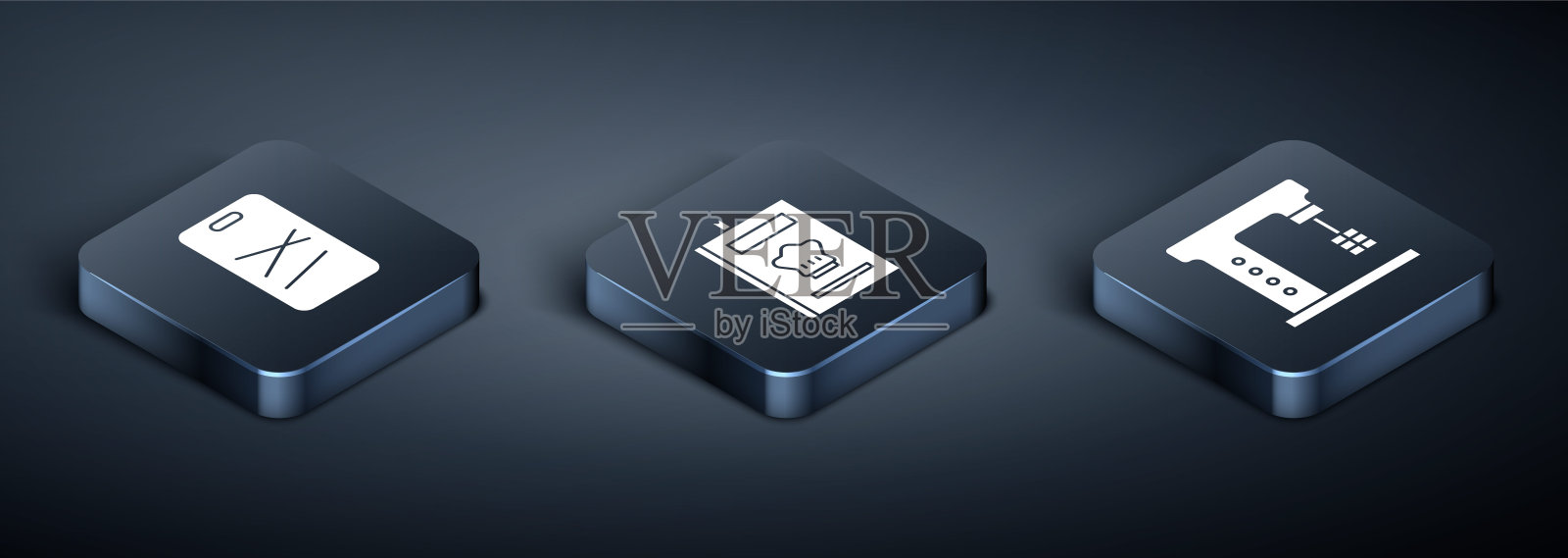 设置等距切菜板，电动搅拌机和食谱图标。向量图标素材