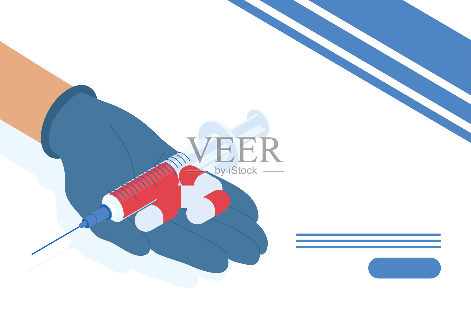 手举疫苗和胶囊等距图标插画图片素材