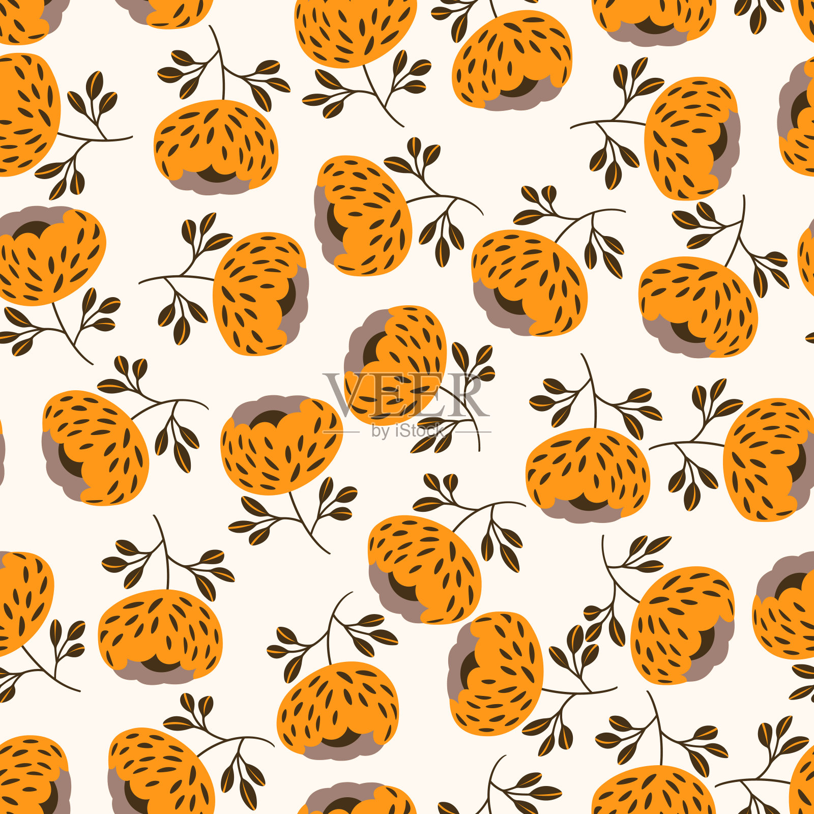 基于传统民间艺术的花型无缝装饰。色彩鲜艳的花在灯光背景上。北欧风格。瑞典北欧风格。矢量插图。简单的简约的模式插画图片素材