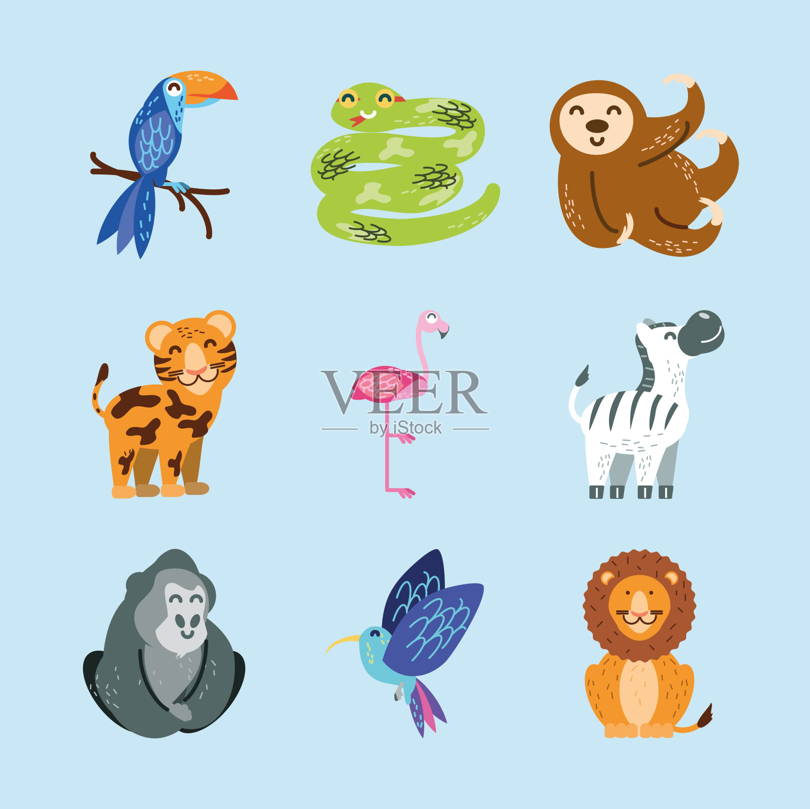 热带动物组插画图片素材