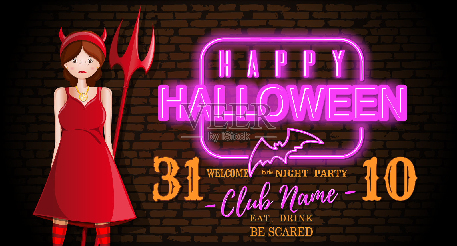 背景里的女孩是个霓虹灯插画图片素材