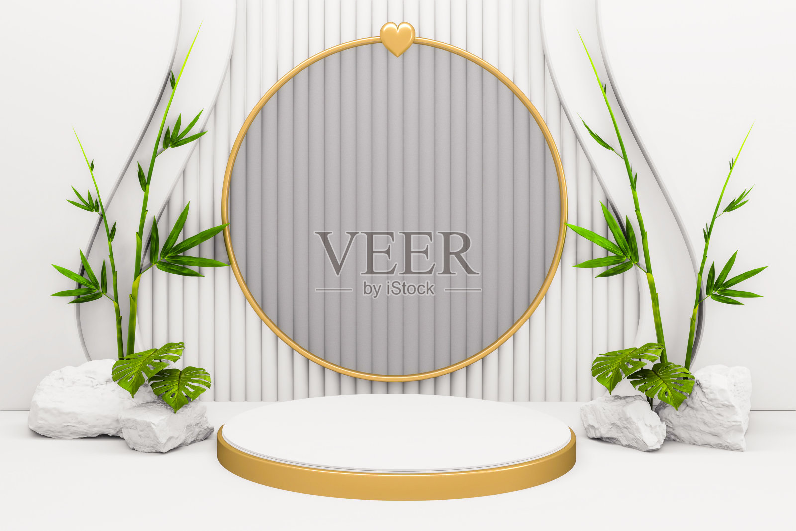 热带平台最小几何和竹子日本装饰。3d渲染照片摄影图片