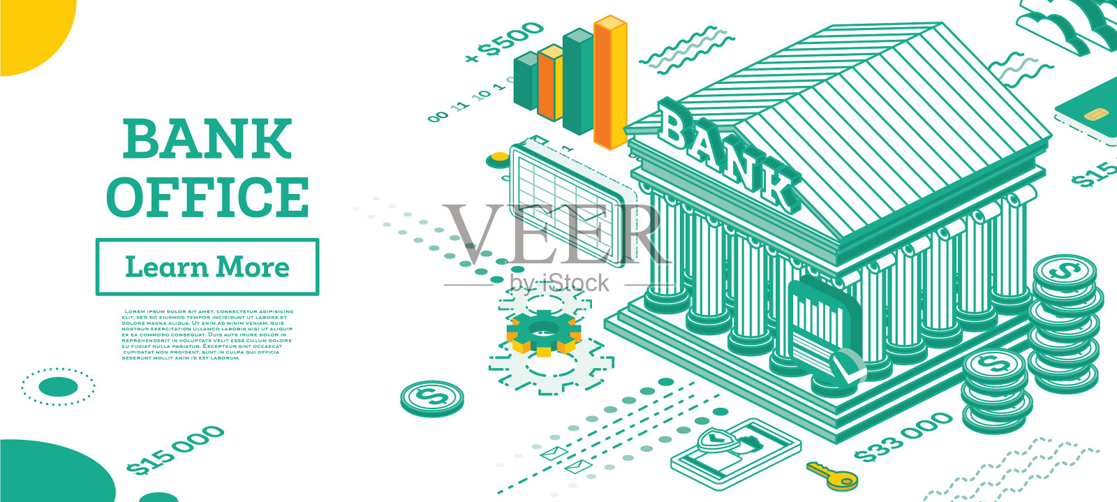 银行建筑轮廓等距视图银行插画图片素材