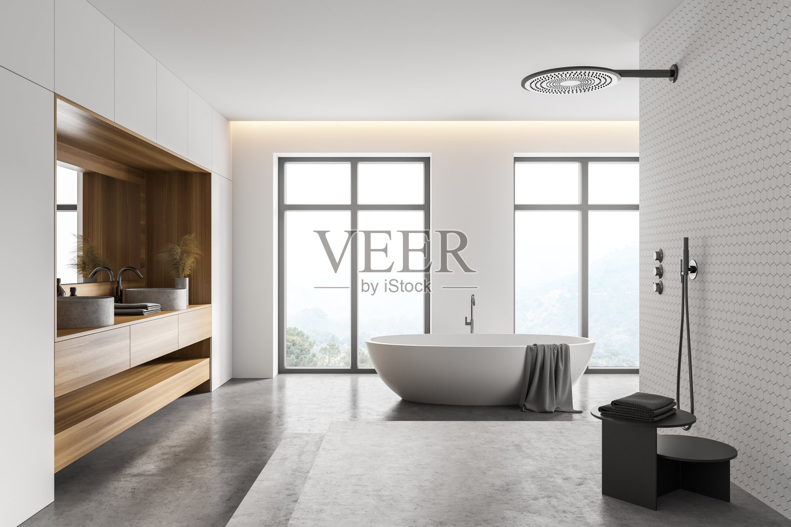 白色浴室，白色，淋浴和水槽照片摄影图片