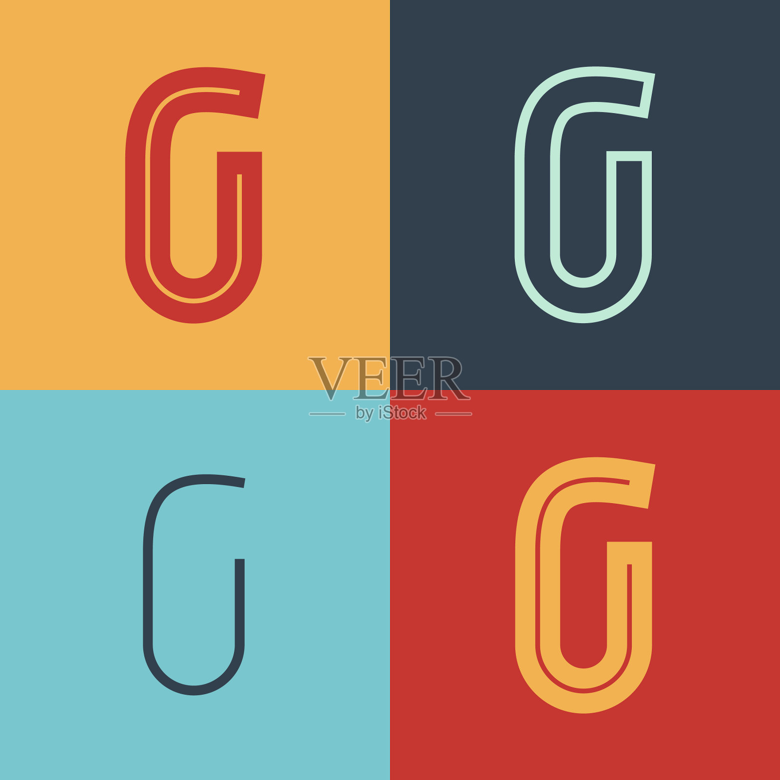 艺术装饰灵感的字母g标志设置与线在图标素材