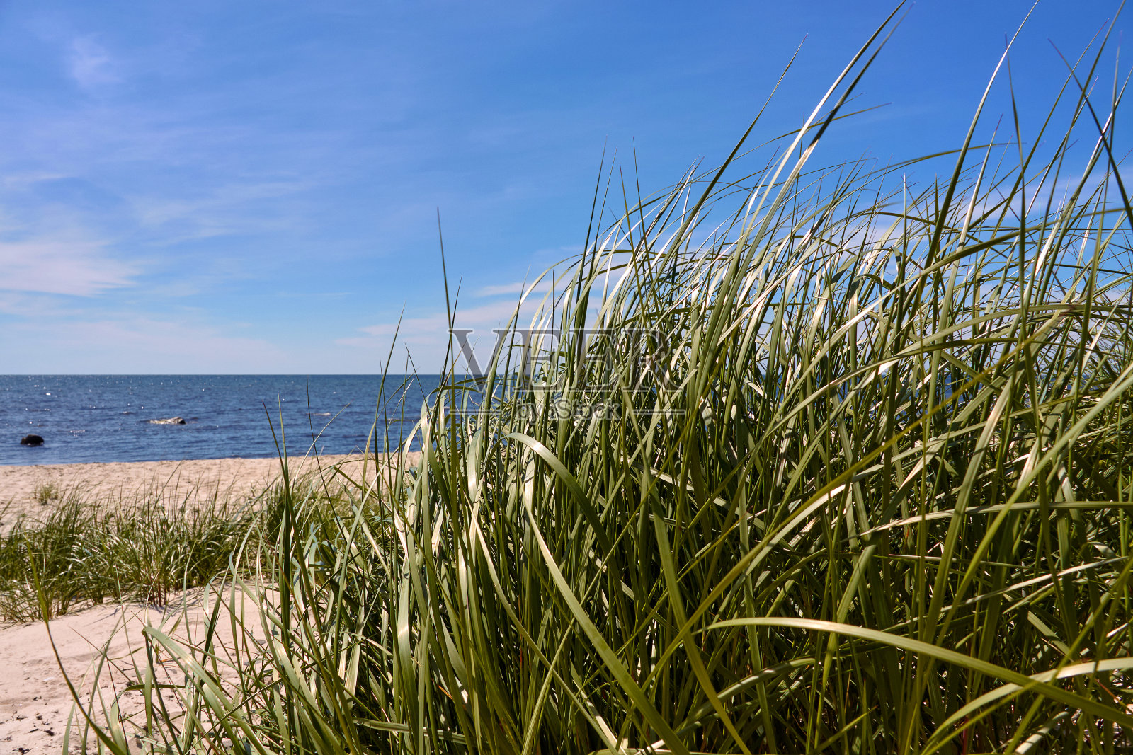 丹麦博恩霍尔姆岛南海岸的波罗的海海滩。照片摄影图片