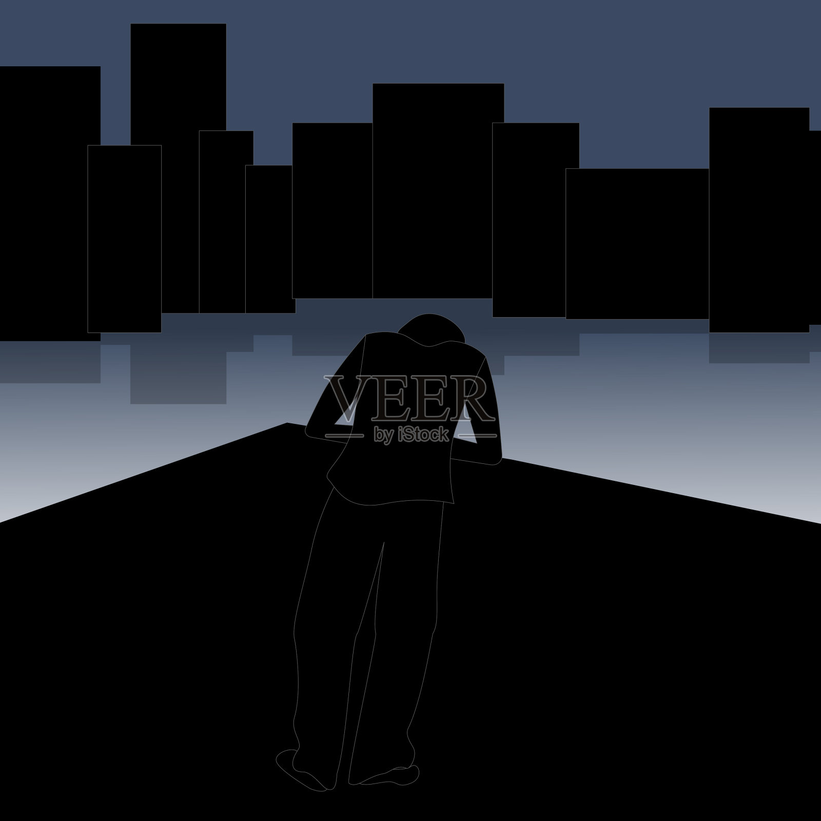 寂寞压抑少年拷贝空间插画图片素材