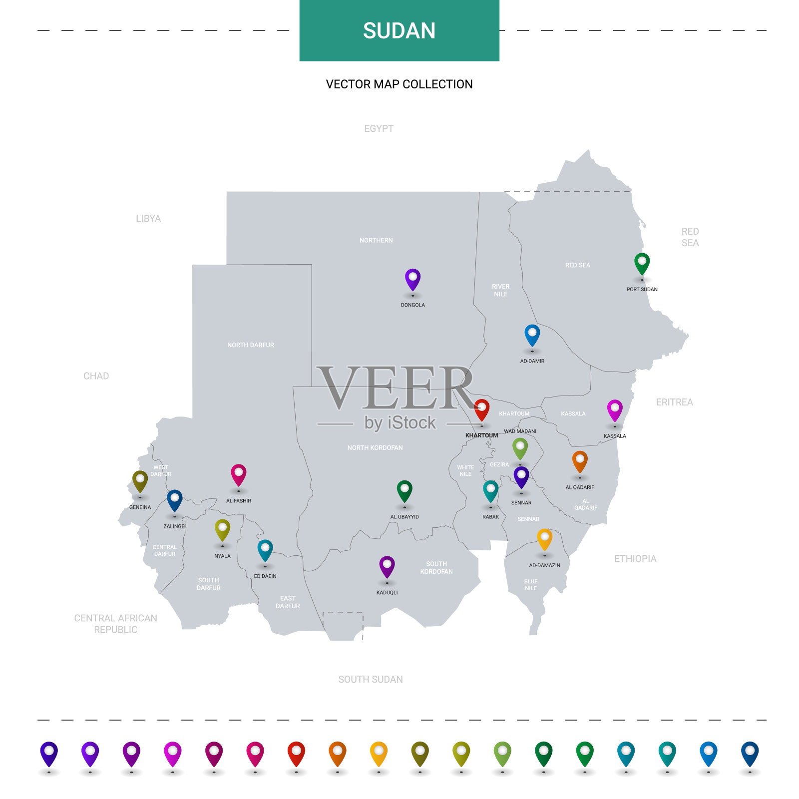 苏丹地图与位置指针标记信息图设计模板素材