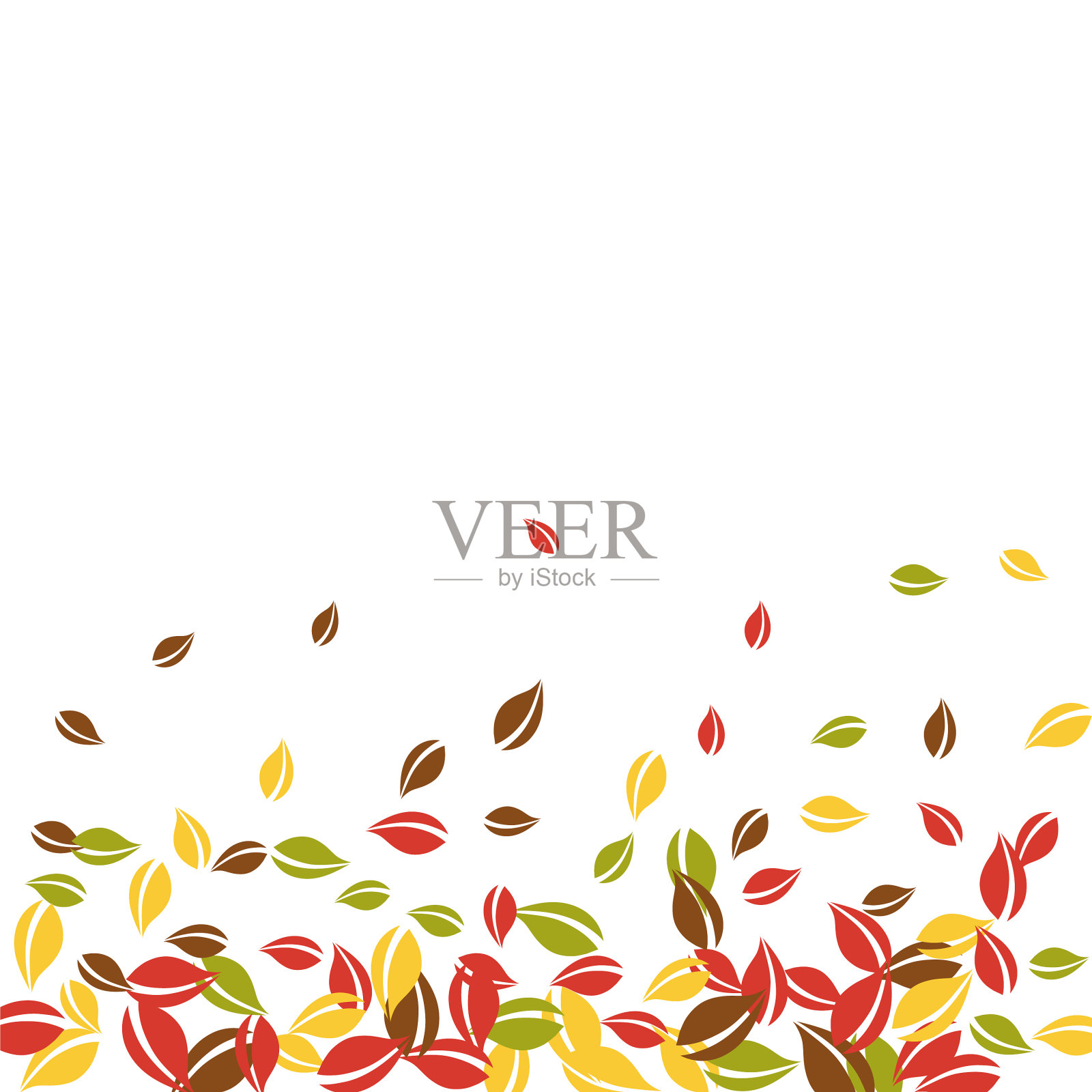 秋天的叶子红，黄，绿，棕色插画图片素材