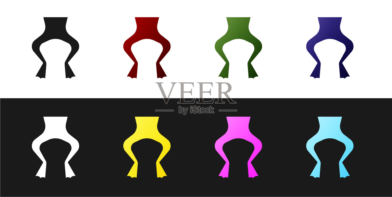 设置青蛙腿图标隔离在黑色和白色图标素材