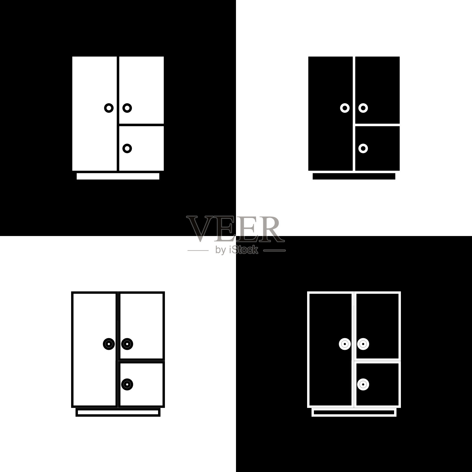 设置衣橱图标隔离在黑色和白色图标素材