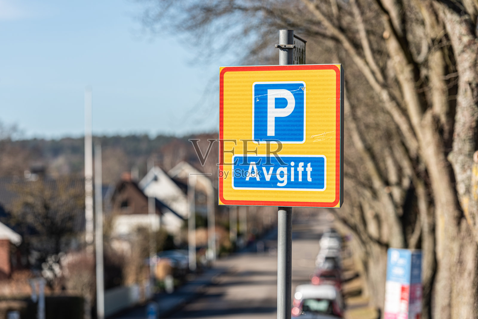 区停车标志。停车费应用. .照片摄影图片