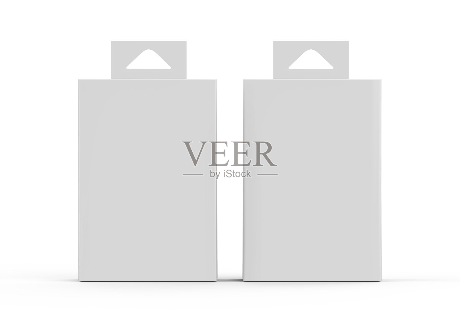 空白纸盒包装与悬挂标签，模型模板在孤立的白色背景，准备设计演示，3d插图照片摄影图片