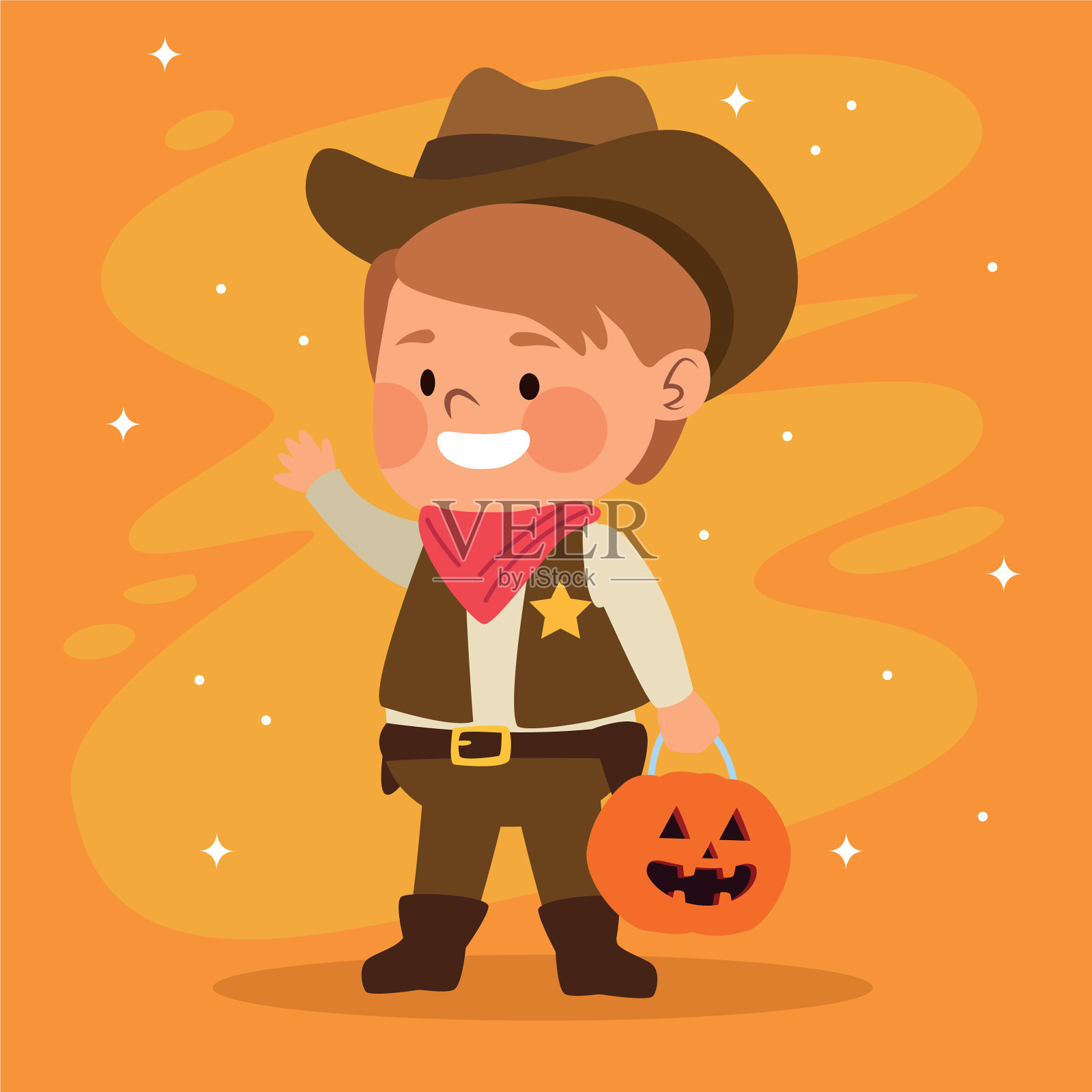 装扮成牛仔的可爱小男孩插画图片素材