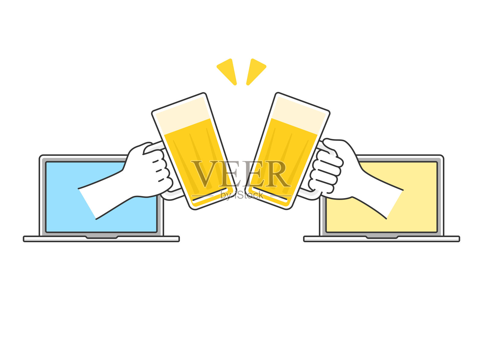 在线喝酒聚会。插画图片素材