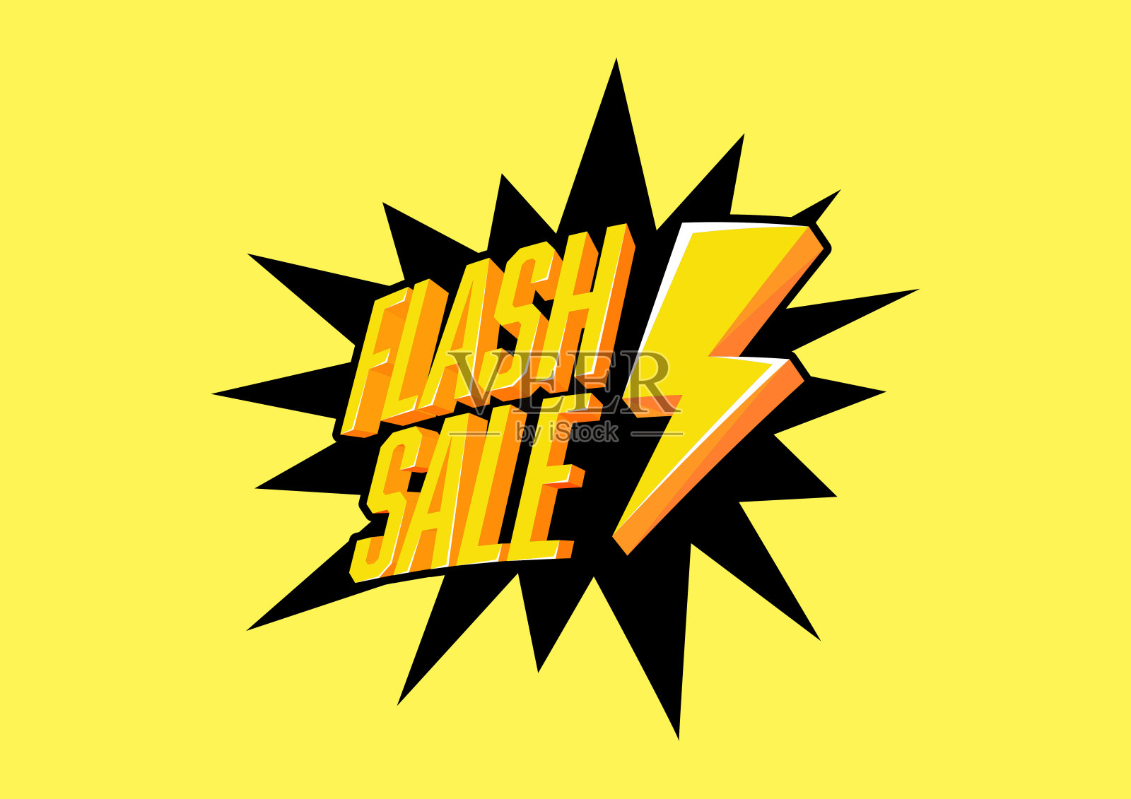 黄色背景下的闪电抢购。Flash Sale横幅模板设计。设计元素图片