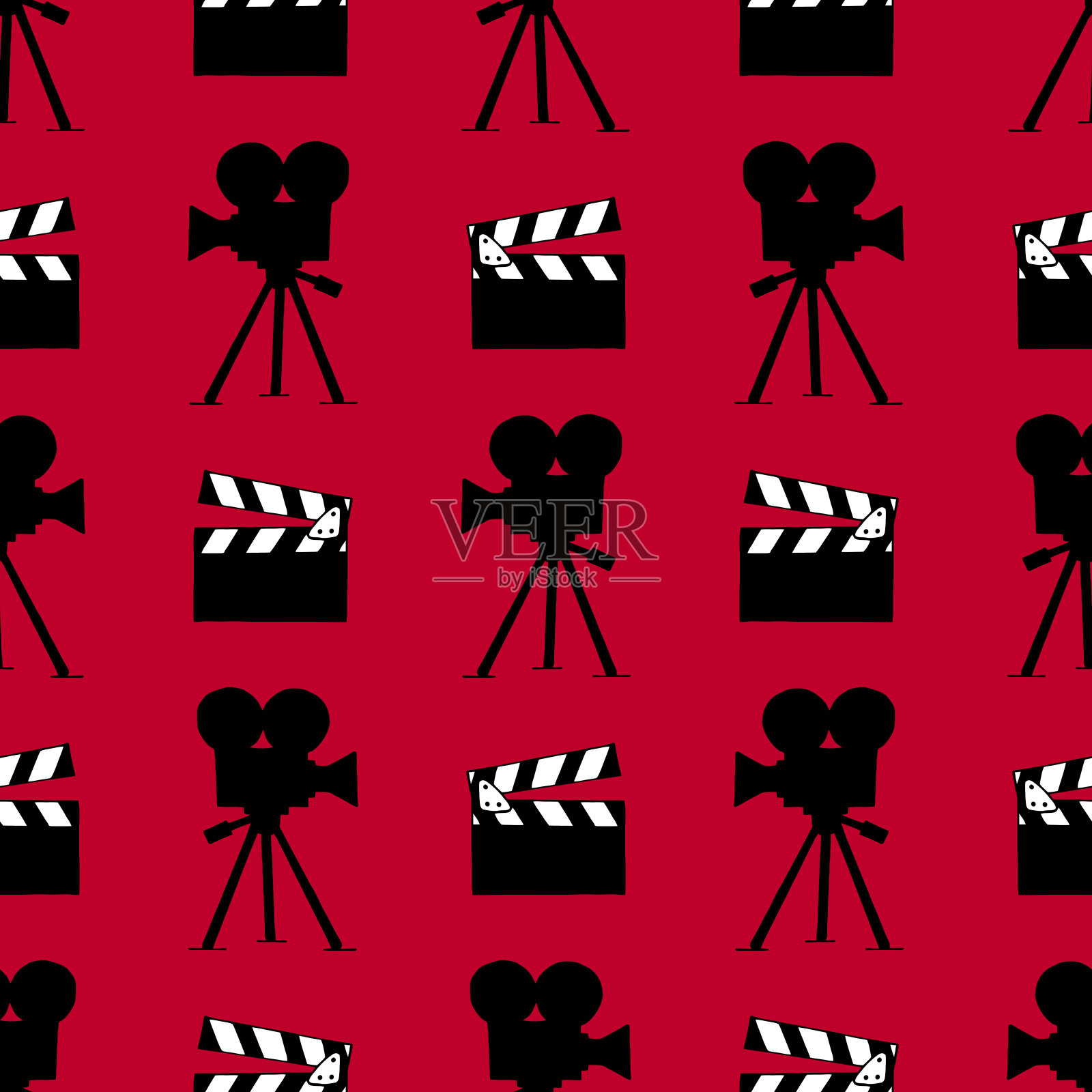 无缝矢量模式与相机和电影拍板。插画图片素材
