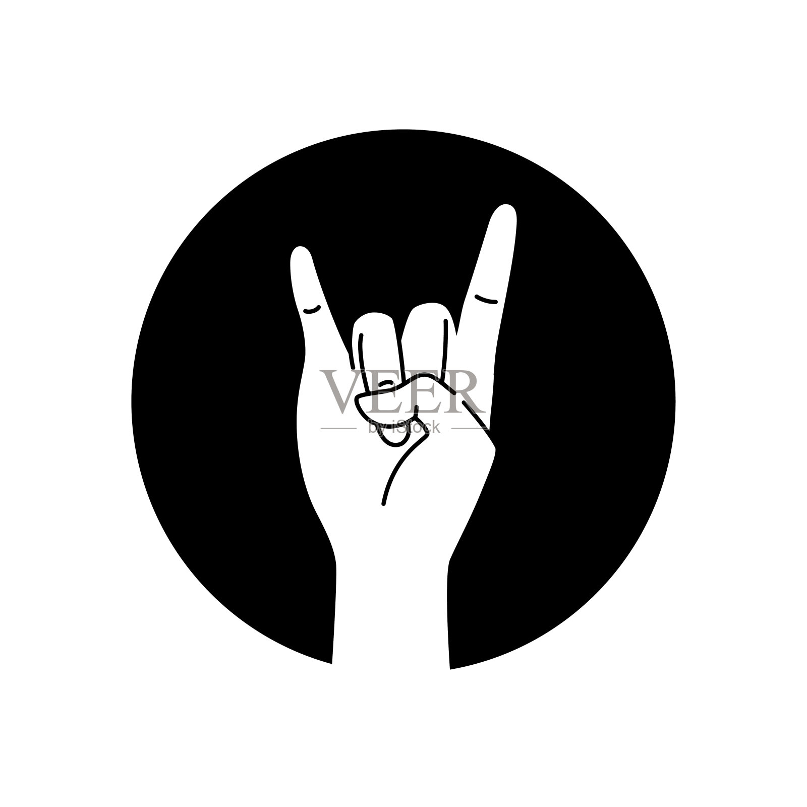 手显示凉爽的黑色字形图标。重金属手势。象形文字用于网页、手机应用、促销。UI UX GUI设计元素。可编辑的中风。图标素材