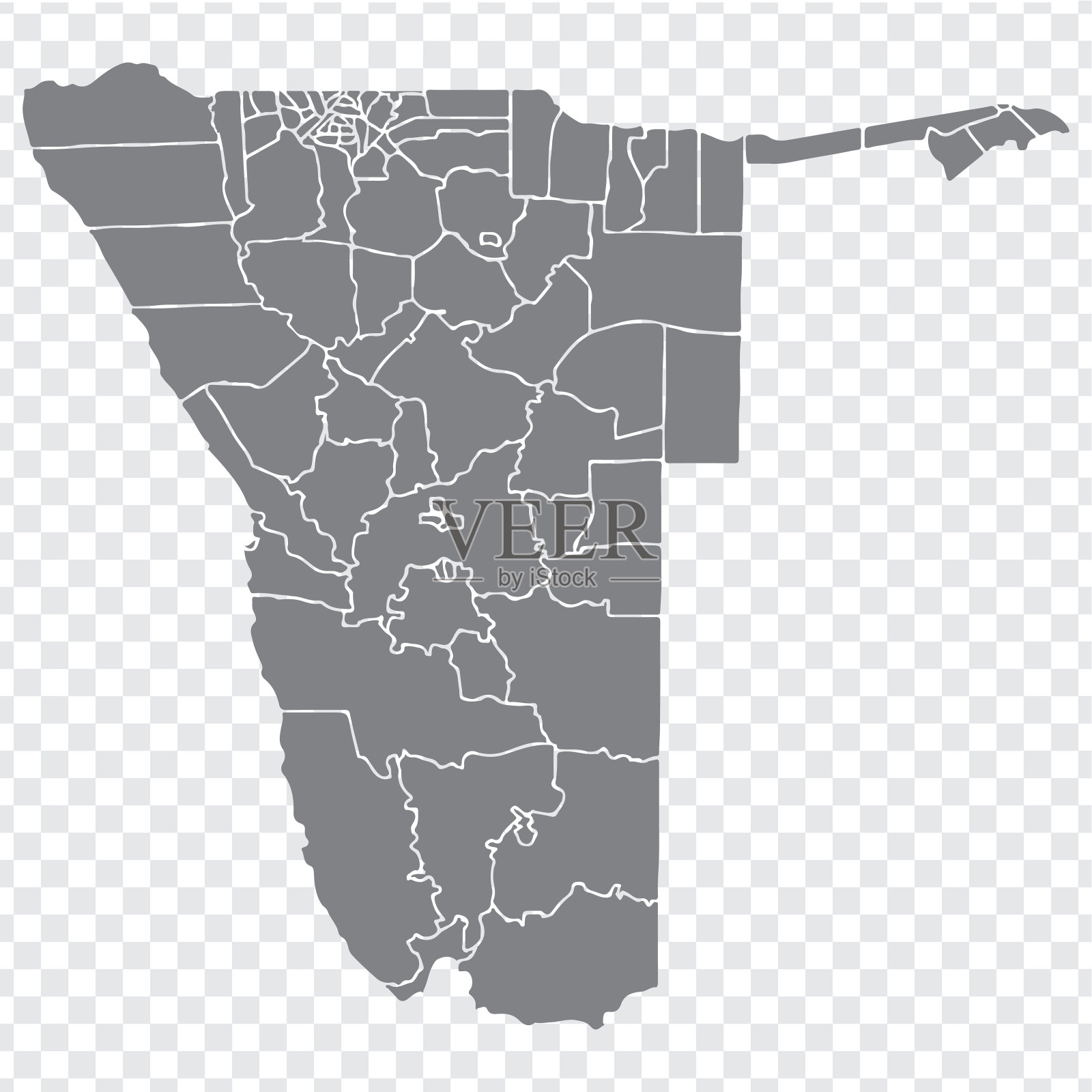 灰色的纳米比亚空白地图。纳米比亚地图。高详细的灰色矢量地图纳米比亚共和国透明背景为您的网站设计，标志，应用程序，UI。EPS10。插画图片素材