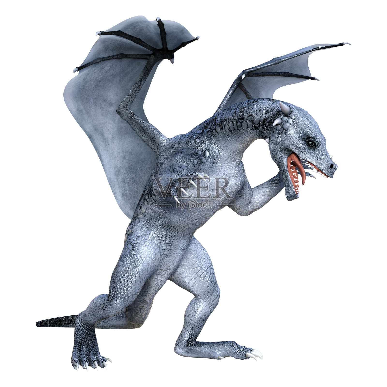 3D插图幻想龙在白色照片摄影图片
