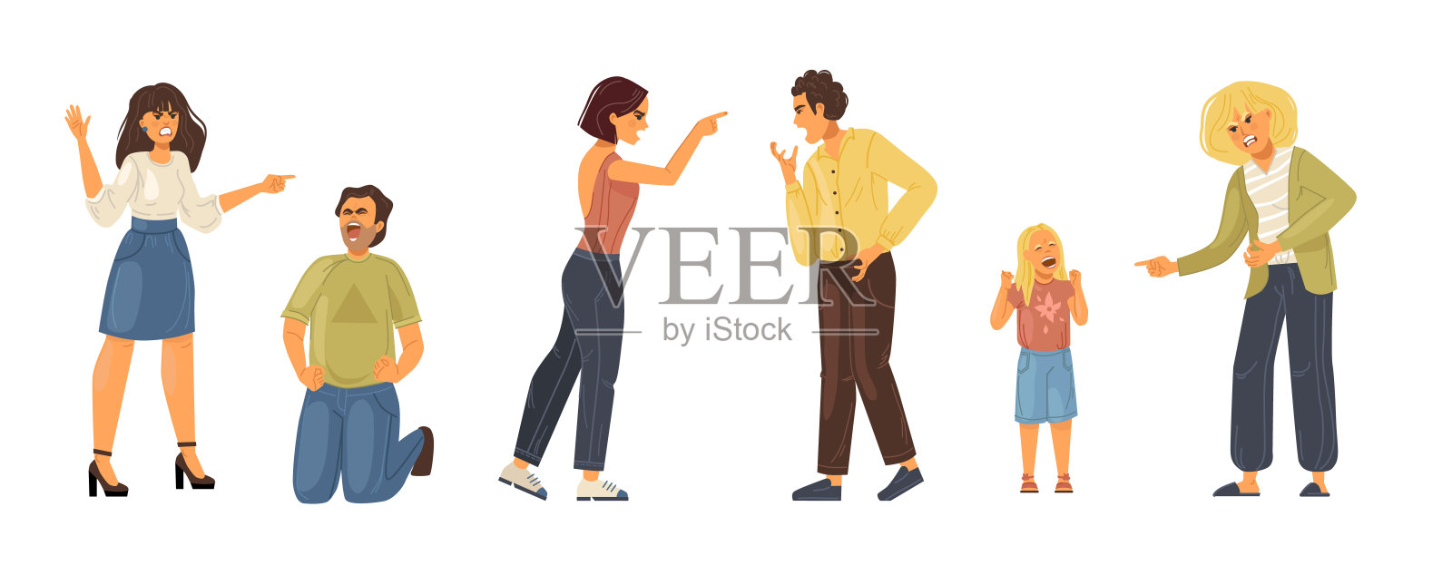 愤怒的人的人。同事冲突，分歧，消极情绪，侵略性的情感关系。老人吵架，夫妻吵架，丈夫吵架，妻子吵架，朋友吵架插画图片素材