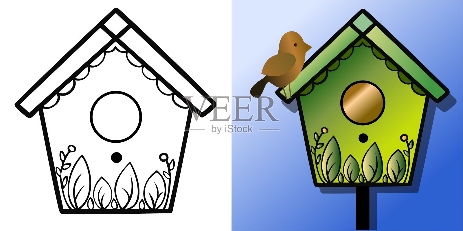 两套鸟屋插画图片素材